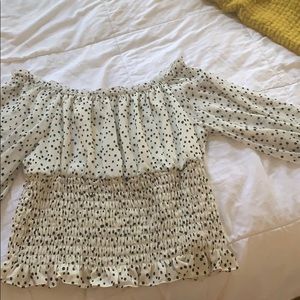 Anthropologie smocked white and black blouse